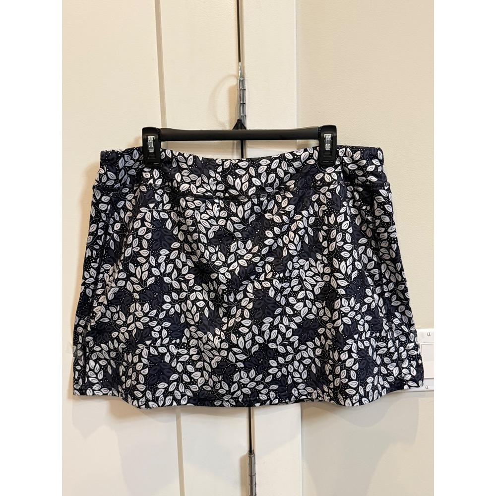 BlevonH Womens Black White Leaf Print Athletic Tennis Golf Skort Size 2XL